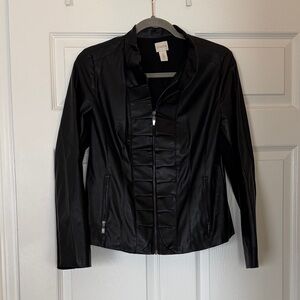 Chico's Black Leather Jacket with Ruffle Detail